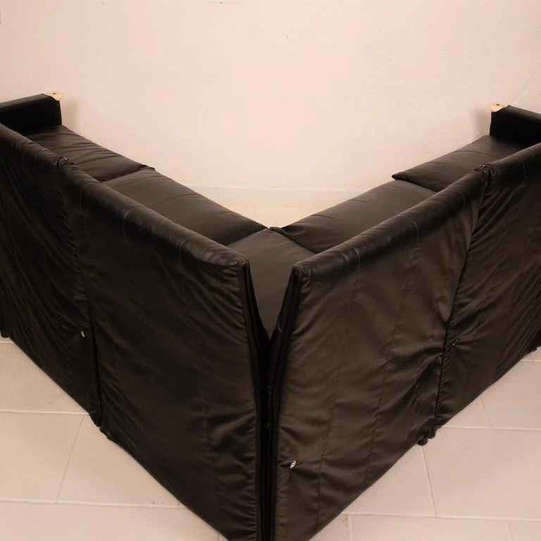 Modular Black Eco Leather Sofa by Giovannetti