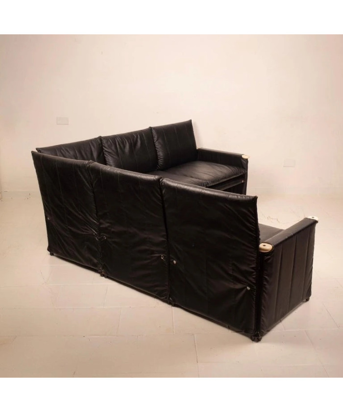 Modular Black Eco Leather Sofa by Giovannetti
