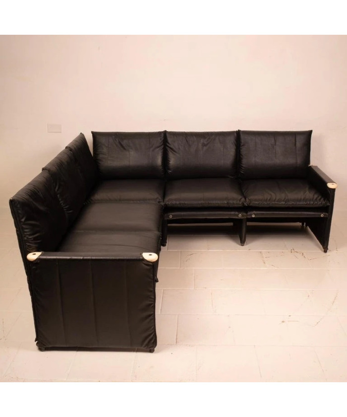 Modular Black Eco Leather Sofa by Giovannetti