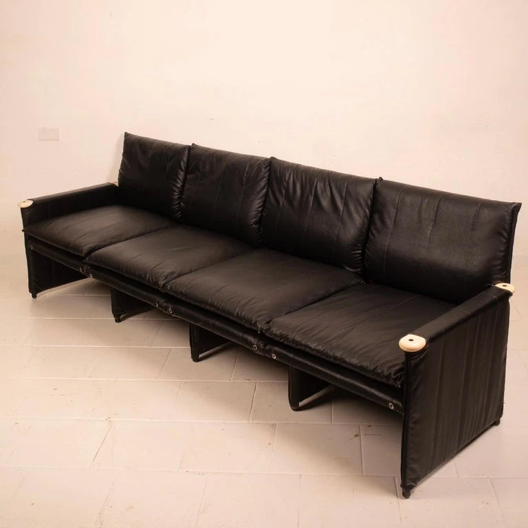 Modular Black Eco Leather Sofa by Giovannetti