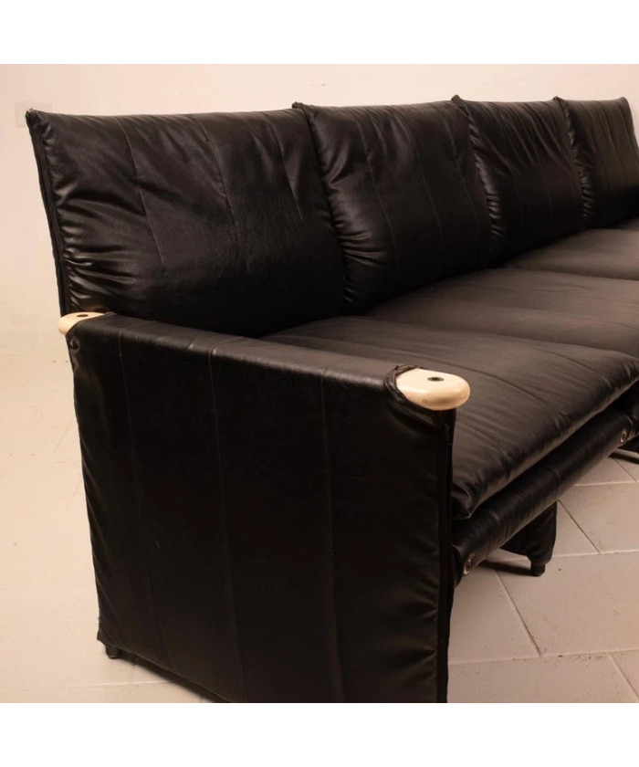 Modular Black Eco Leather Sofa by Giovannetti