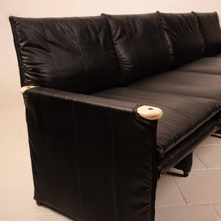 Modular Black Eco Leather Sofa by Giovannetti