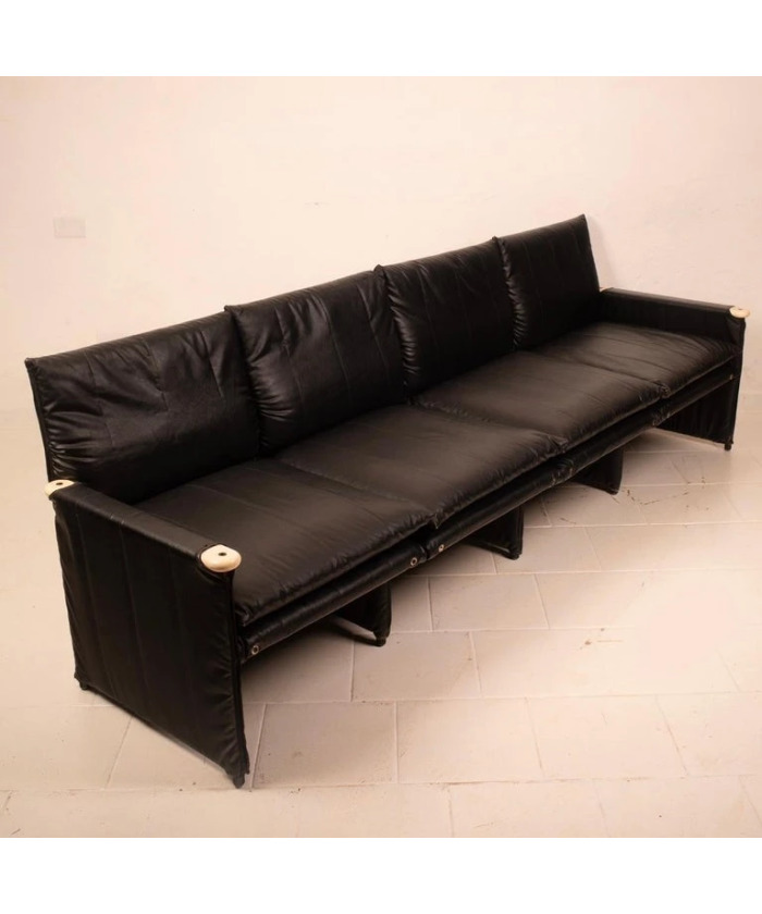 Modular Black Eco Leather Sofa by Giovannetti