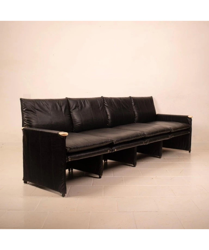 Modular Black Eco Leather Sofa by Giovannetti