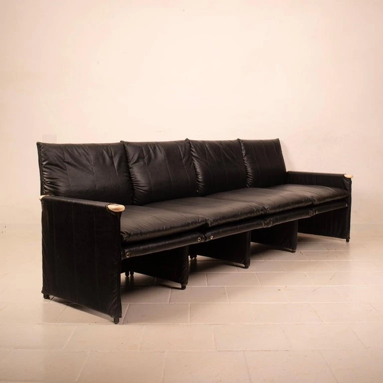 Modular Black Eco Leather Sofa by Giovannetti