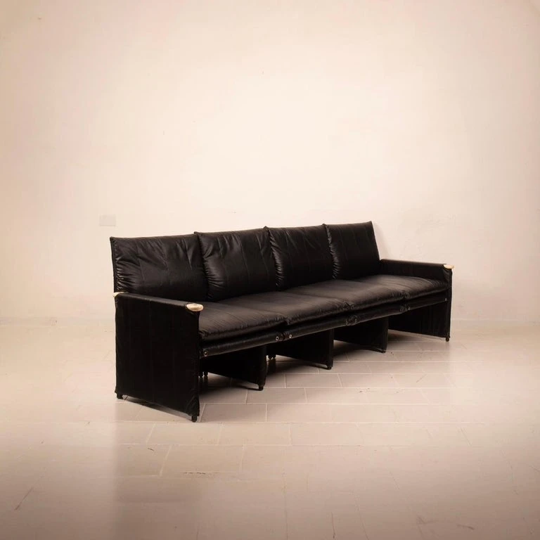 Modular Black Eco Leather Sofa by Giovannetti