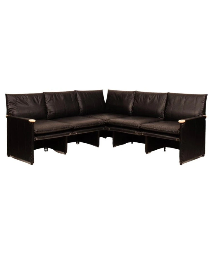 Modular Black Eco Leather Sofa by Giovannetti