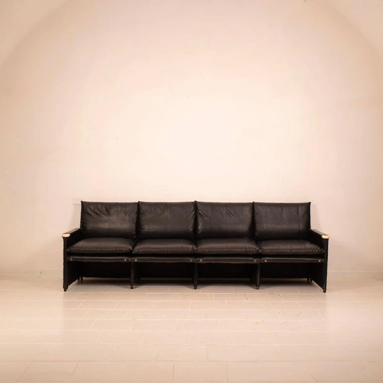 Modular Black Eco Leather Sofa by Giovannetti