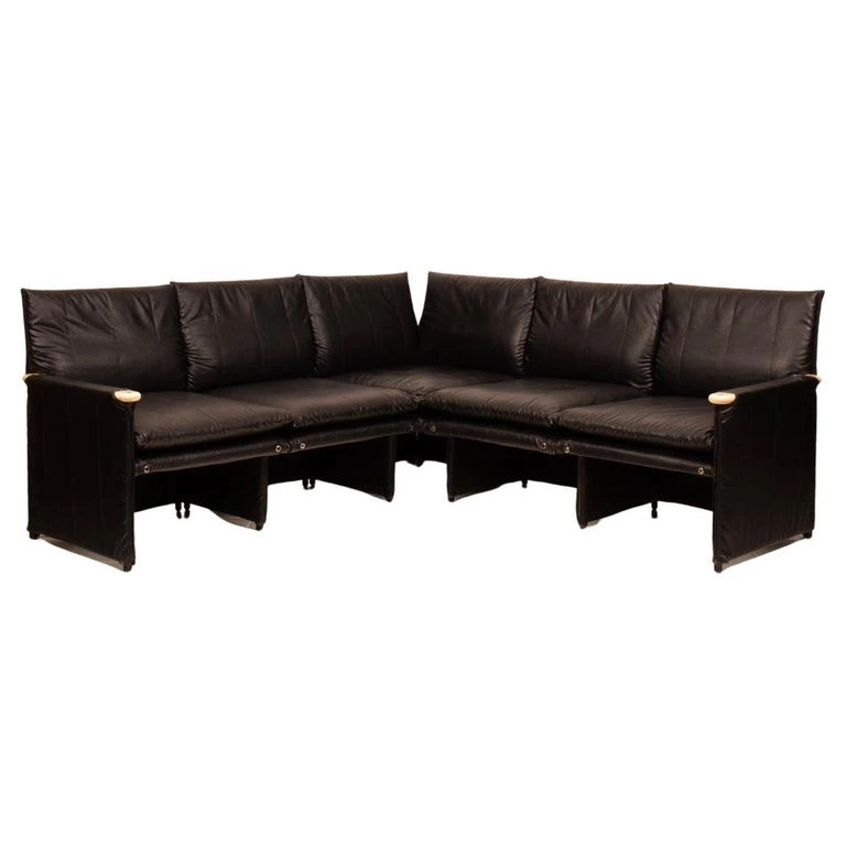 Modular Black Eco Leather Sofa by Giovannetti