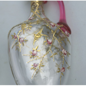 A superb pair antique cranberry glass & gilt overlaid Moser type Ewers C.19thC