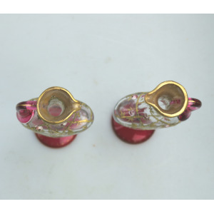 A superb pair antique cranberry glass & gilt overlaid Moser type Ewers C.19thC