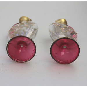 A superb pair antique cranberry glass & gilt overlaid Moser type Ewers C.19thC