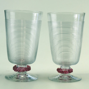 A fine pair vintage Murano art glass trailed & applied hand-made Goblets C.20thC