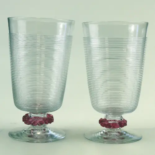 A fine pair vintage Murano art glass trailed & applied hand-made Goblets C.20thC