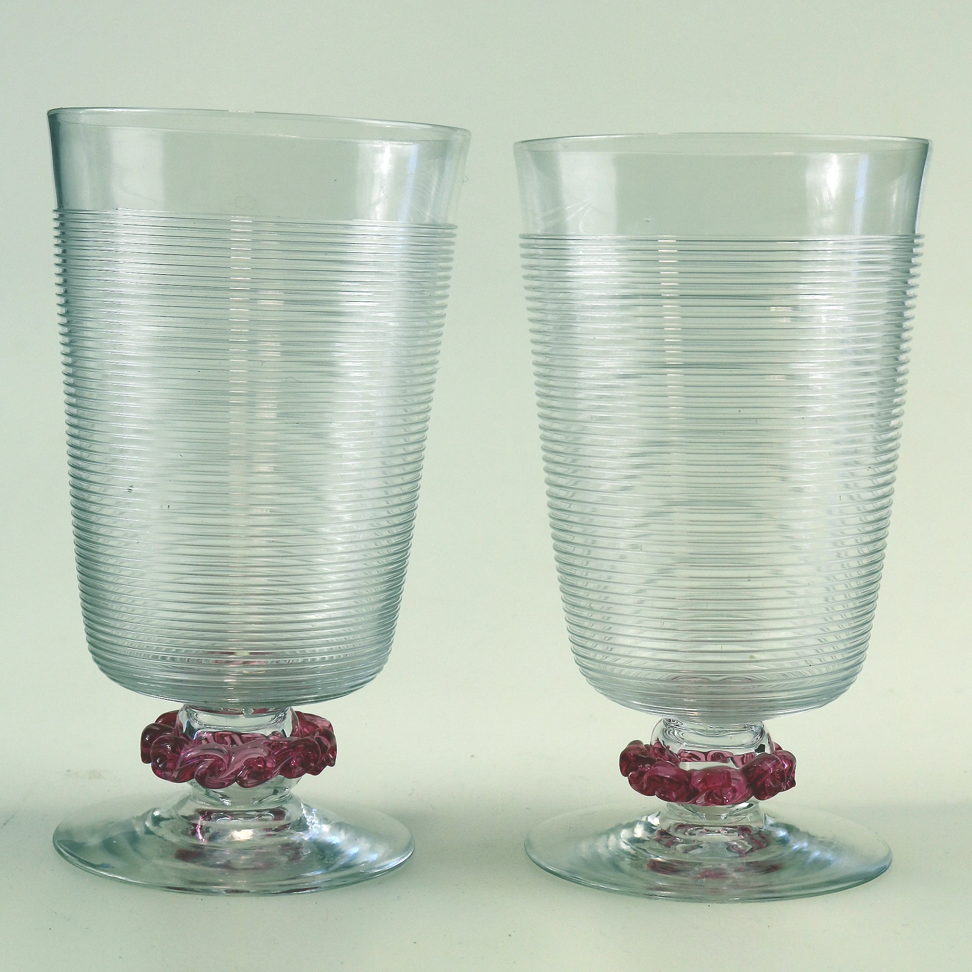 A fine pair vintage Murano art glass trailed & applied hand-made Goblets C.20thC