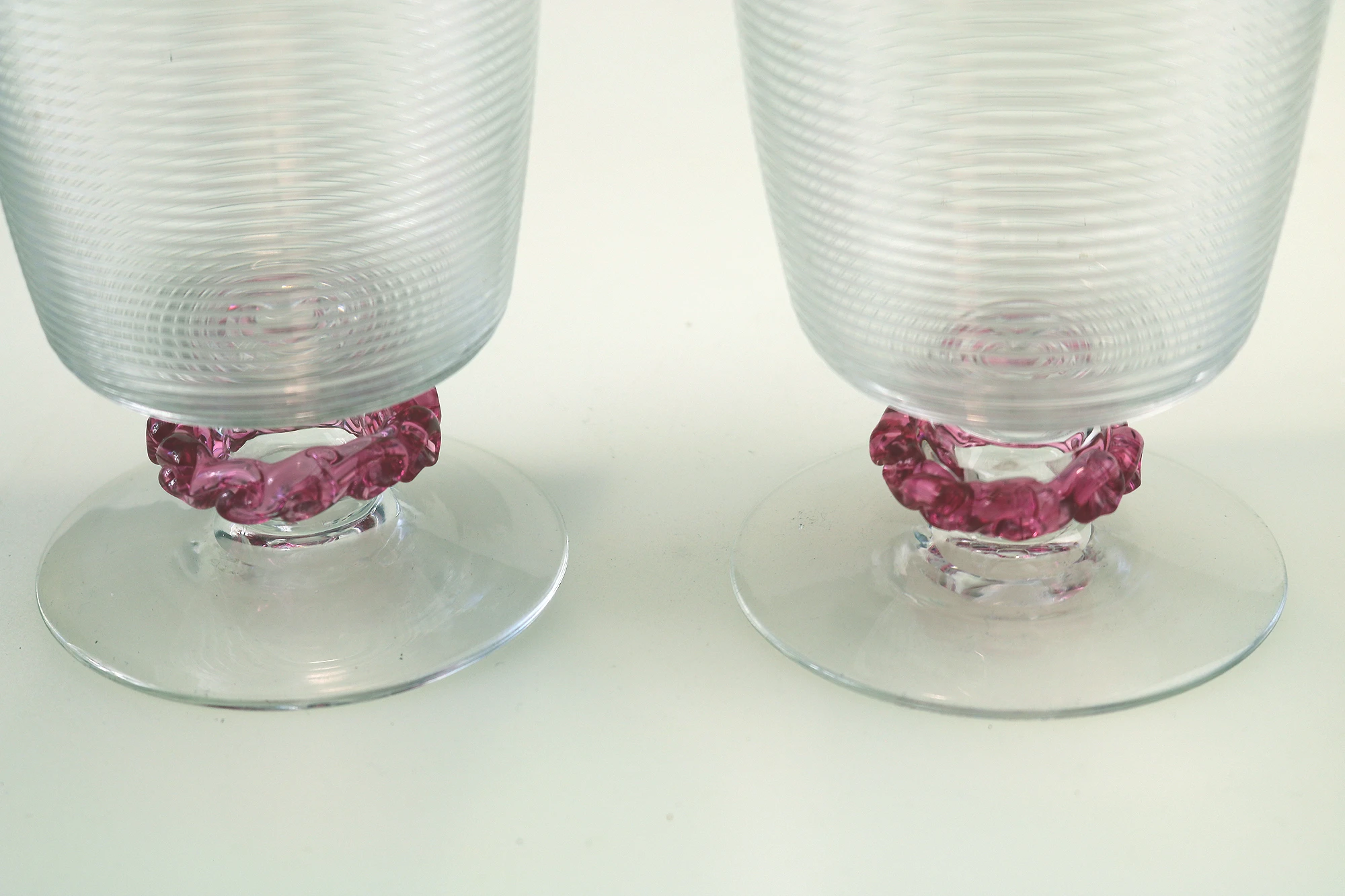 A fine pair vintage Murano art glass trailed & applied hand-made Goblets C.20thC