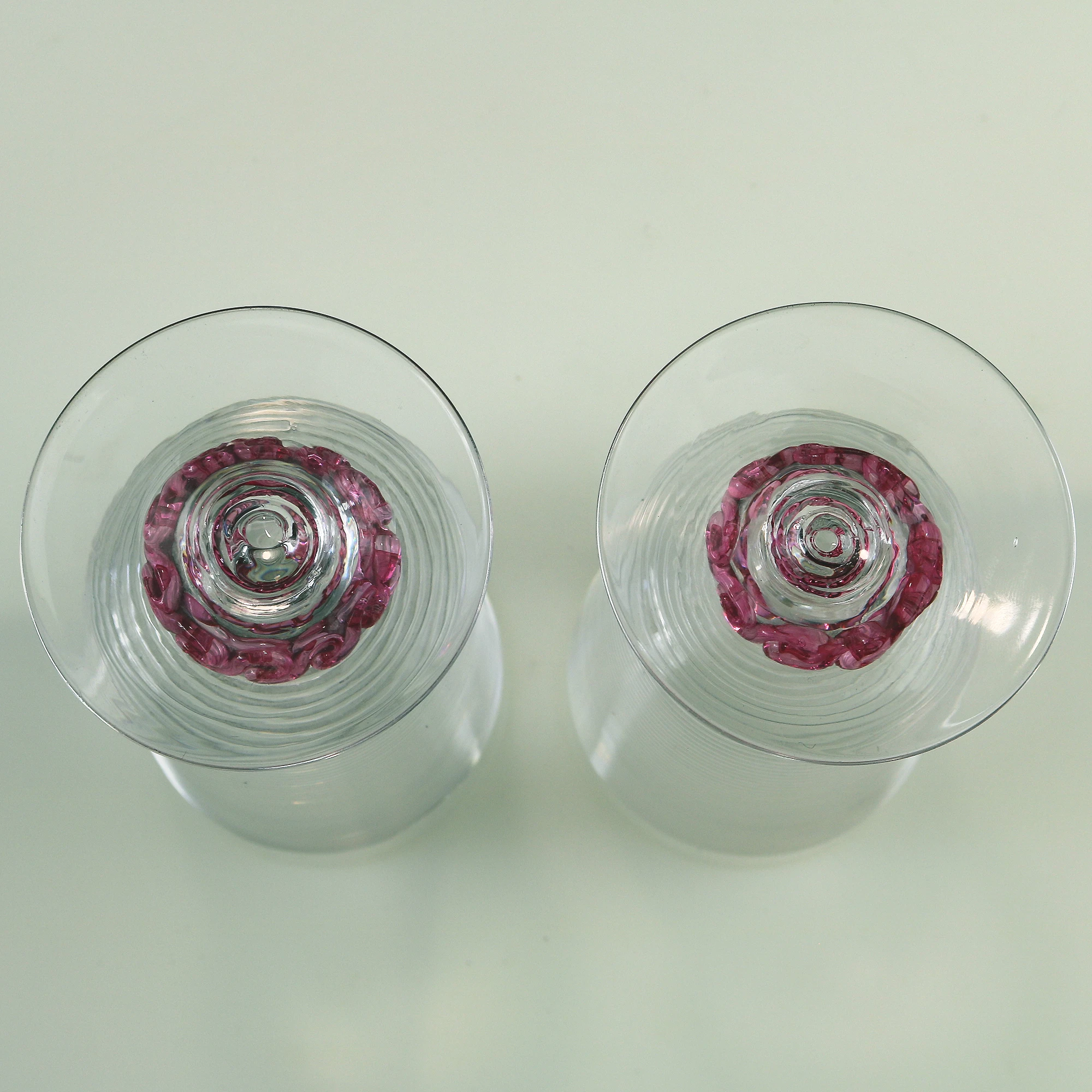 A fine pair vintage Murano art glass trailed & applied hand-made Goblets C.20thC