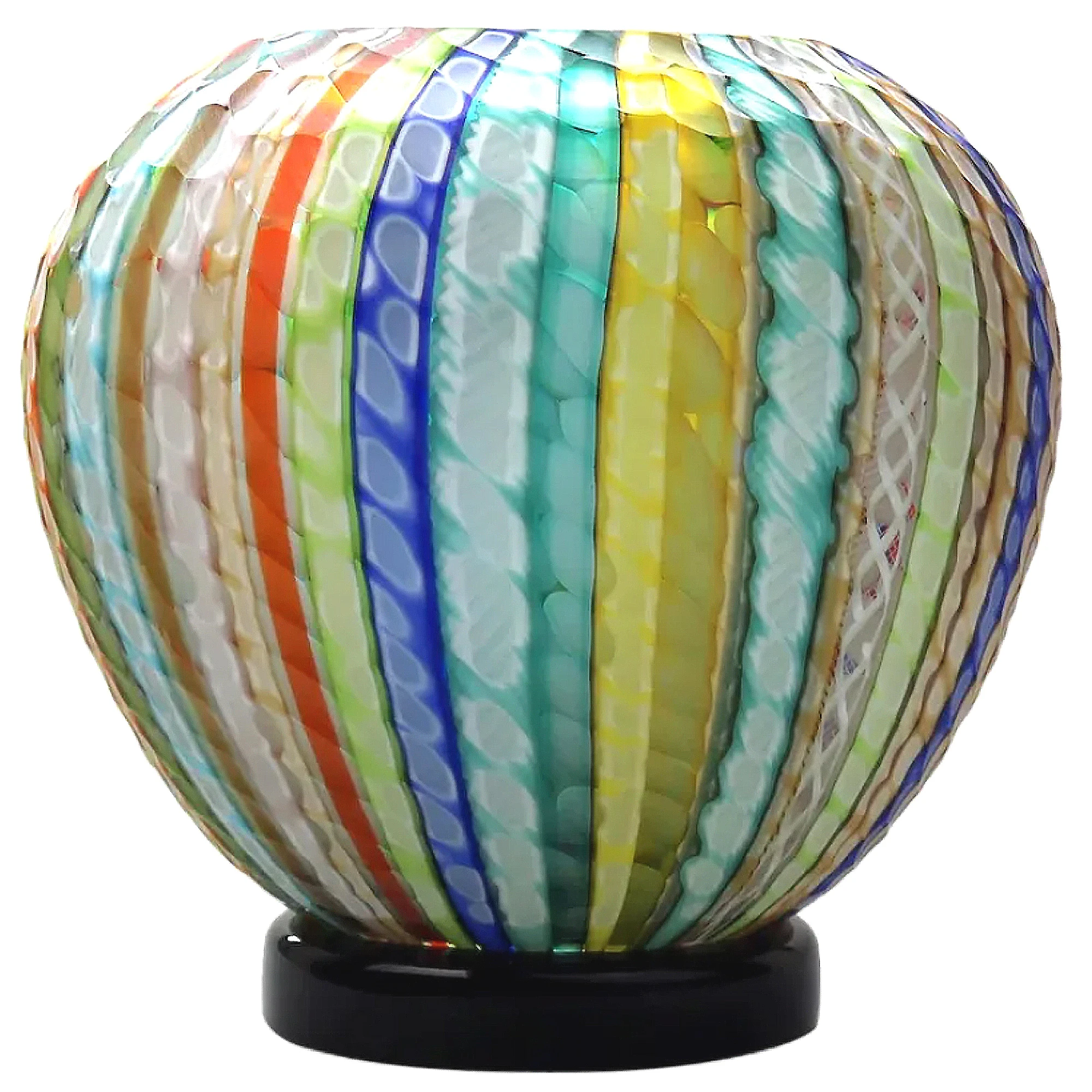 Extraordinary very fine mid-century signed Gino Cenedese Murano Vetri textured multi-coloured cane Vase 15cm C.20thC