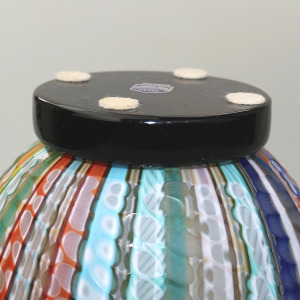 Extraordinary very fine mid-century signed Gino Cenedese Murano Vetri textured multi-coloured cane Vase 15cm C.20thC