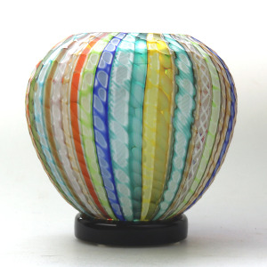 Extraordinary very fine mid-century signed Gino Cenedese Murano Vetri textured multi-coloured cane Vase 15cm C.20thC