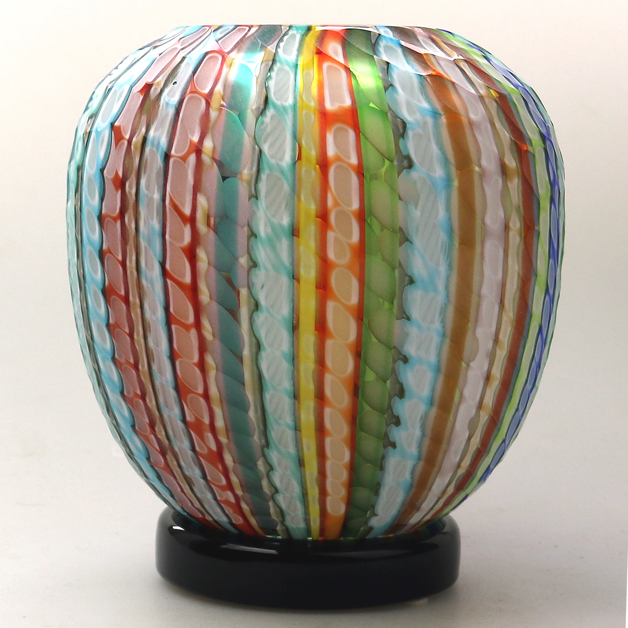 Extraordinary very fine mid-century signed Gino Cenedese Murano Vetri textured multi-coloured cane Vase 15cm C.20thC