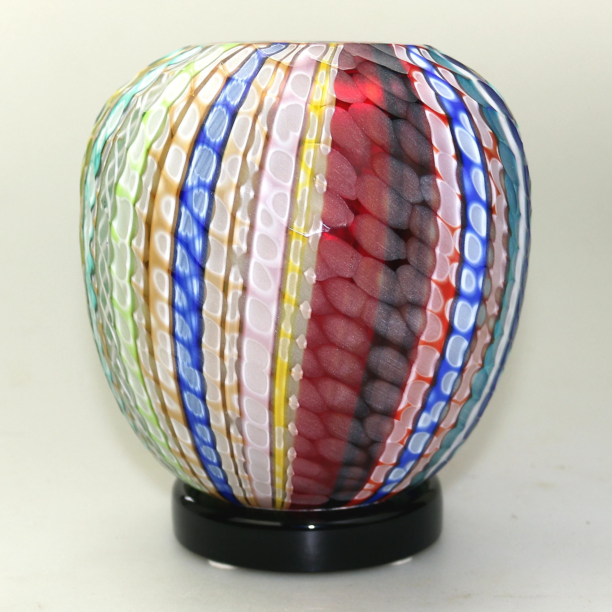 Extraordinary very fine mid-century signed Gino Cenedese Murano Vetri textured multi-coloured cane Vase 15cm C.20thC