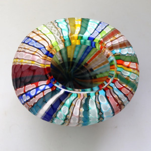 Extraordinary very fine mid-century signed Gino Cenedese Murano Vetri textured multi-coloured cane Vase 15cm C.20thC