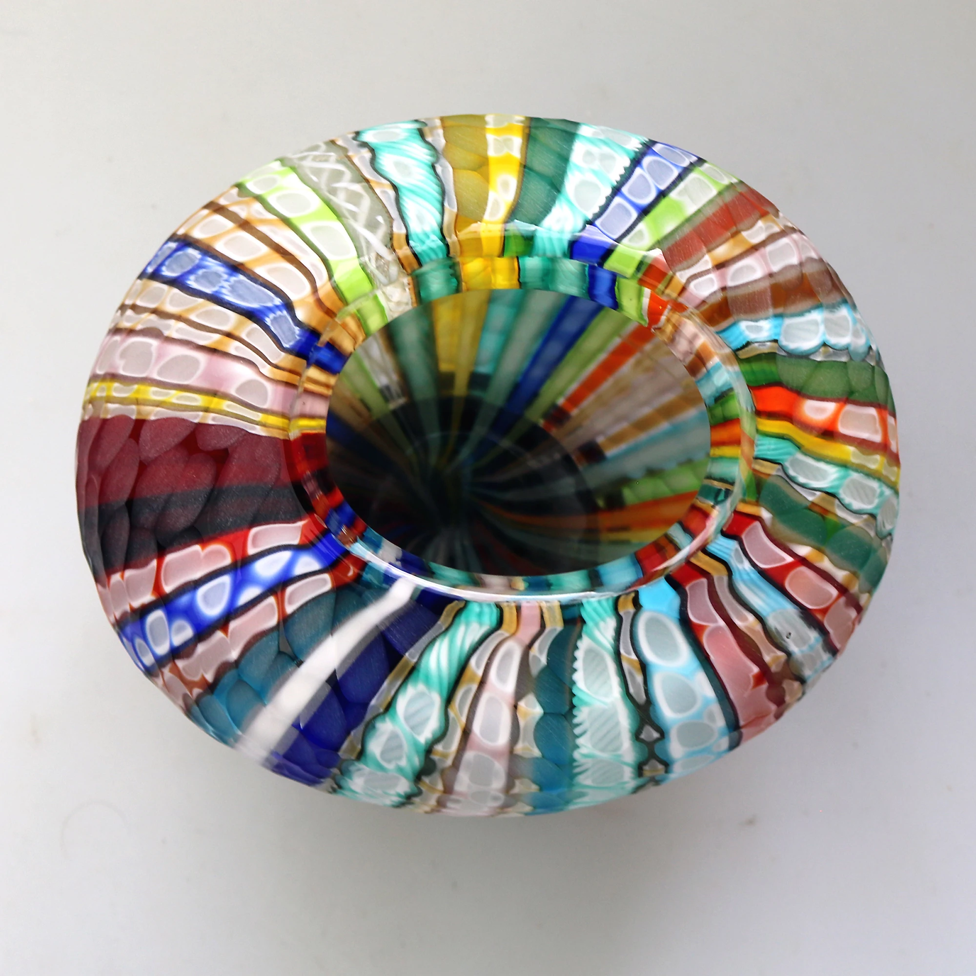 Extraordinary very fine mid-century signed Gino Cenedese Murano Vetri textured multi-coloured cane Vase 15cm C.20thC