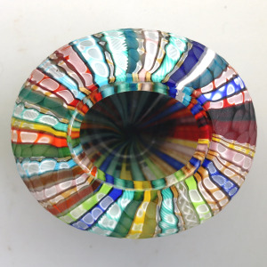 Extraordinary very fine mid-century signed Gino Cenedese Murano Vetri textured multi-coloured cane Vase 15cm C.20thC