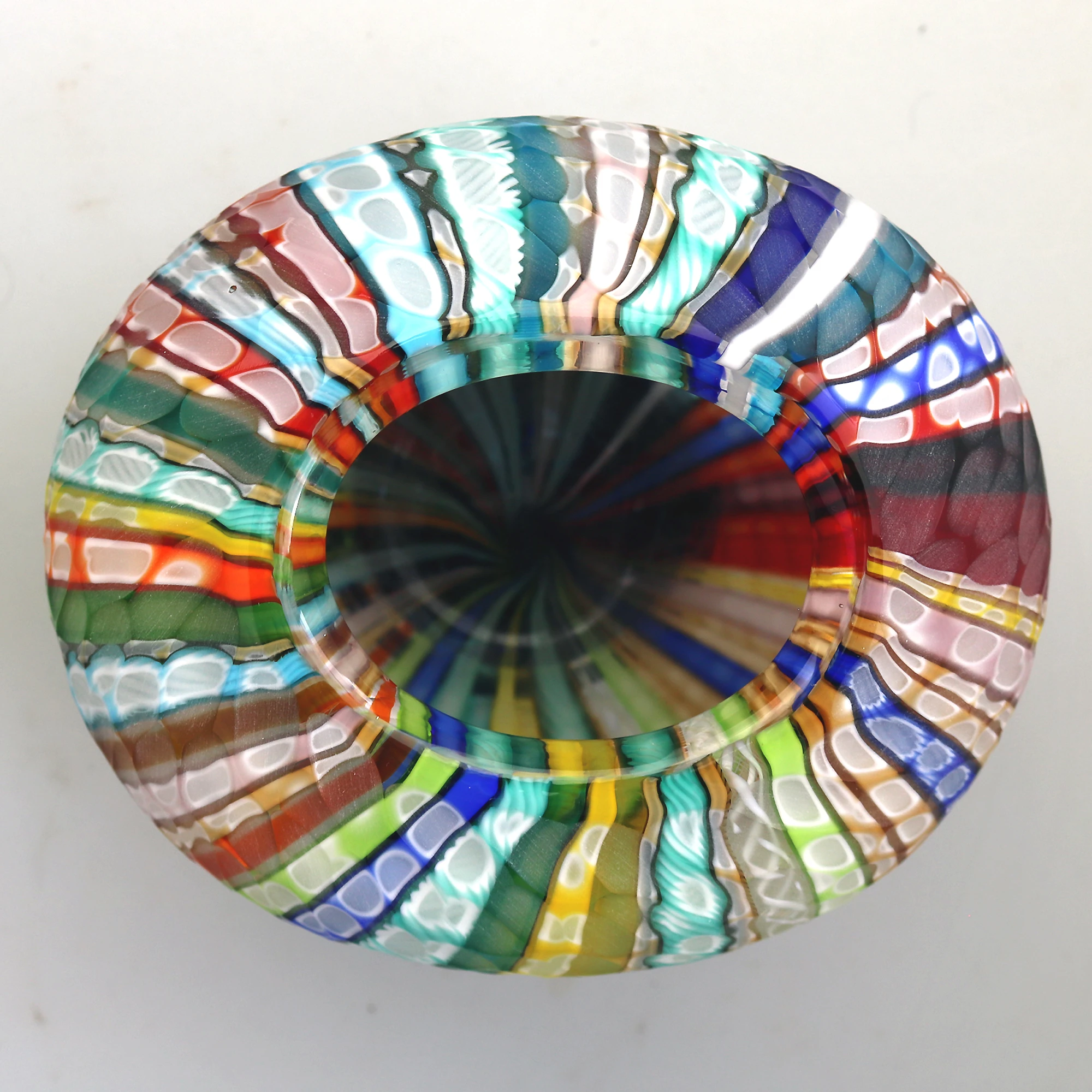 Extraordinary very fine mid-century signed Gino Cenedese Murano Vetri textured multi-coloured cane Vase 15cm C.20thC