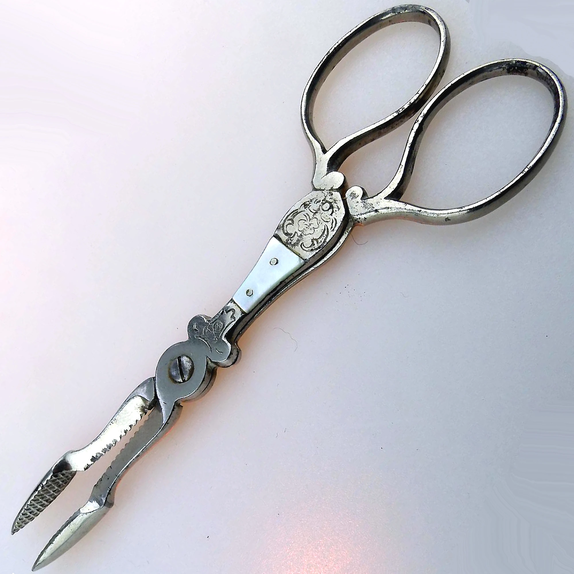 An unusual pair of antique Georgian Steel & MOP Scissor Tong Nips C.18th/19thC