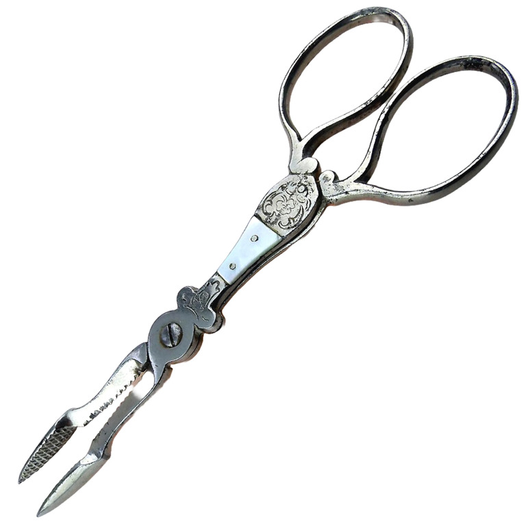 An unusual pair of antique Georgian Steel & MOP Scissor Tong Nips C.18th/19thC