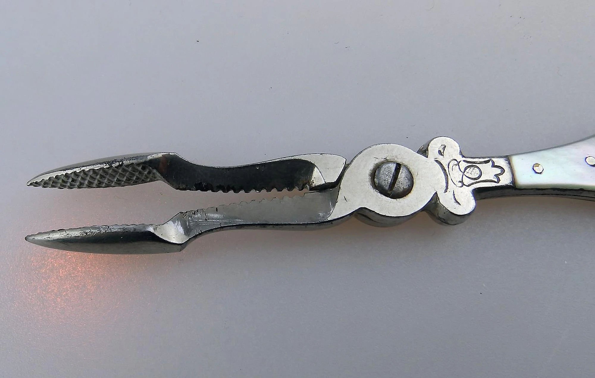 An unusual pair of antique Georgian Steel & MOP Scissor Tong Nips C.18th/19thC