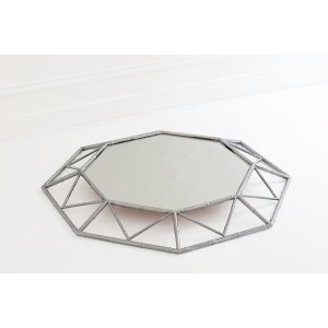 Octagonal 1980's Mirror With A Bamboo Shaped Silver Metal Frame