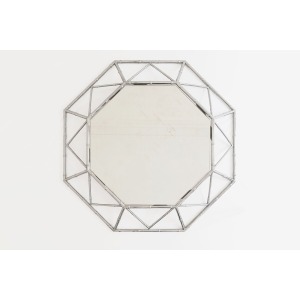 Octagonal 1980's Mirror With A Bamboo Shaped Silver Metal Frame