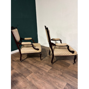 Pair Of Antique Mahogany Framed Drawing Room Chairs
