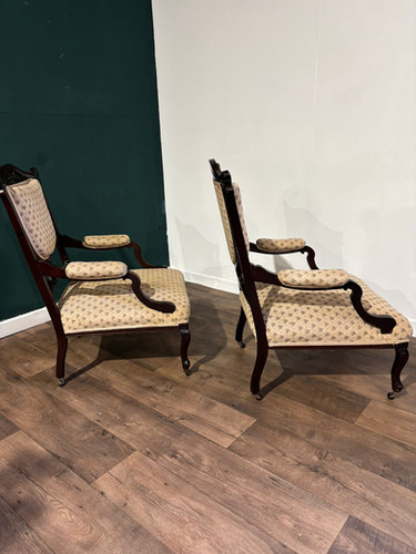 Pair Of Antique Mahogany Framed Drawing Room Chairs