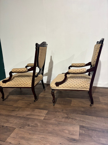 Pair Of Antique Mahogany Framed Drawing Room Chairs