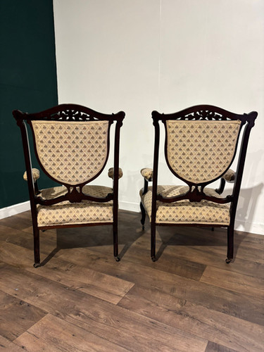 Pair Of Antique Mahogany Framed Drawing Room Chairs