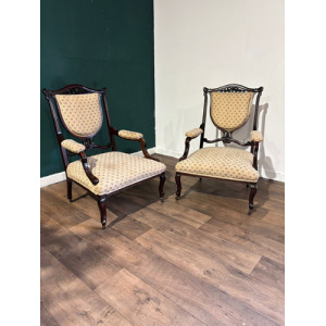 Pair Of Antique Mahogany Framed Drawing Room Chairs