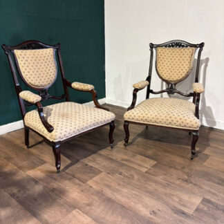 Pair Of Antique Mahogany Framed Drawing Room Chairs