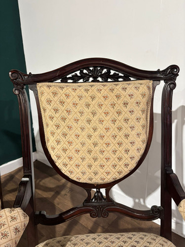 Pair Of Antique Mahogany Framed Drawing Room Chairs