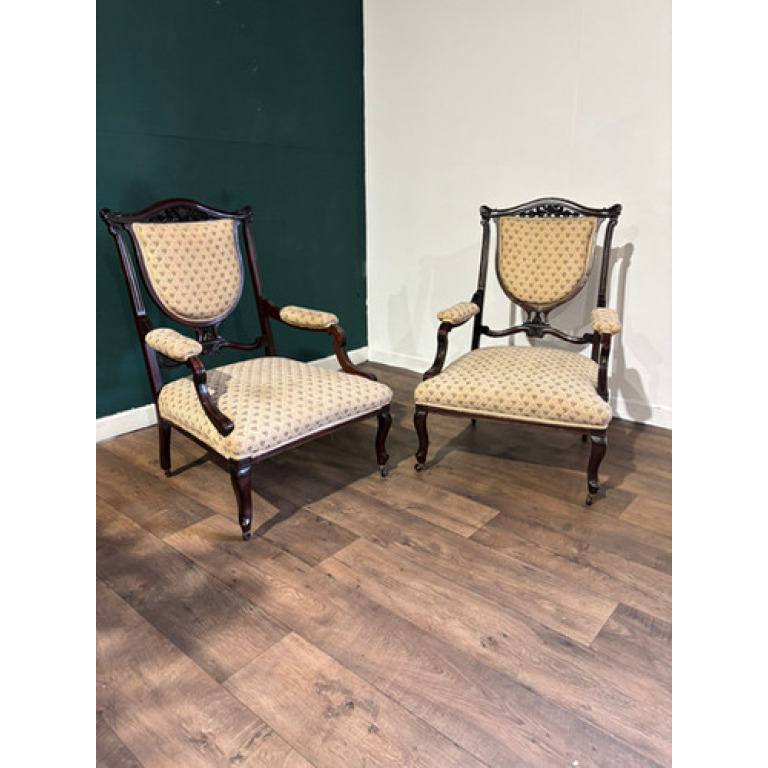 Pair Of Antique Mahogany Framed Drawing Room Chairs