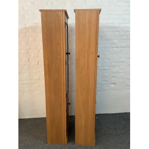 Pair Of Ercol Mural Glazed Cabinets In Light Finish.