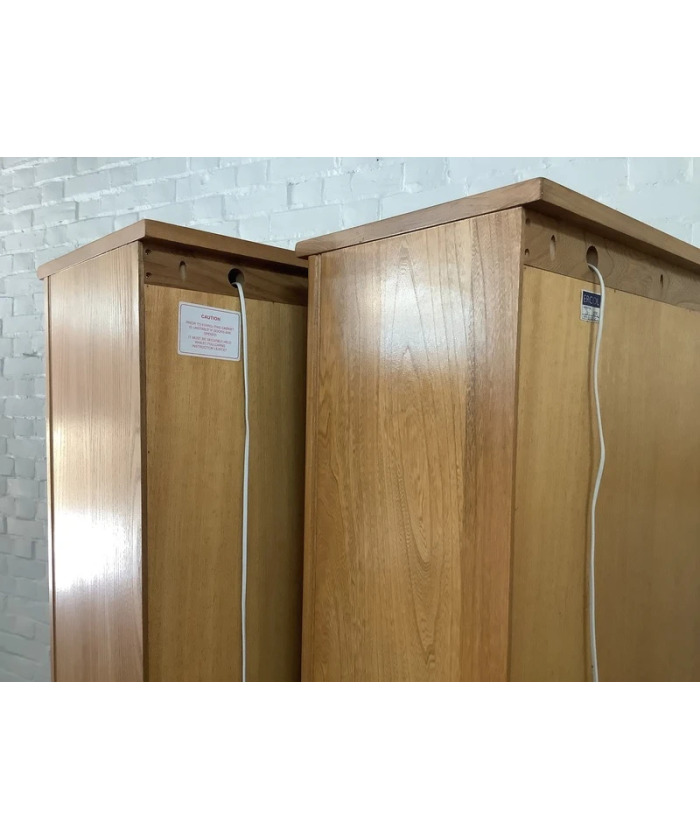 Pair Of Ercol Mural Glazed Cabinets In Light Finish.