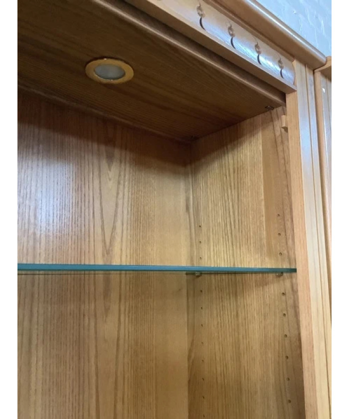 Pair Of Ercol Mural Glazed Cabinets In Light Finish.