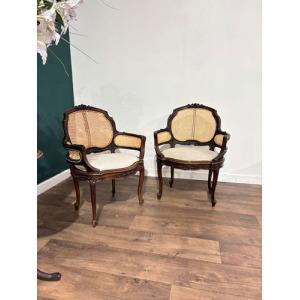 Pair Of French Louis XV Style Walnut Bergere Elbow Chairs