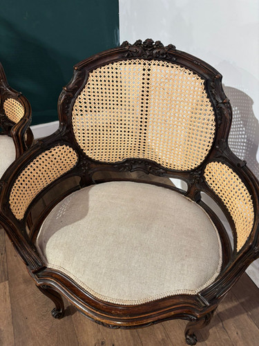 Pair Of French Louis XV Style Walnut Bergere Elbow Chairs