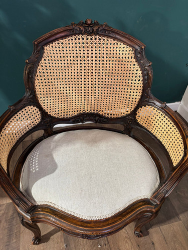 Pair Of French Louis XV Style Walnut Bergere Elbow Chairs