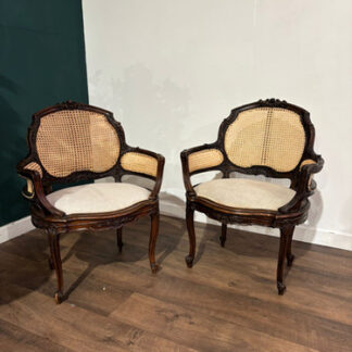 Pair Of French Louis XV Style Walnut Bergere Elbow Chairs